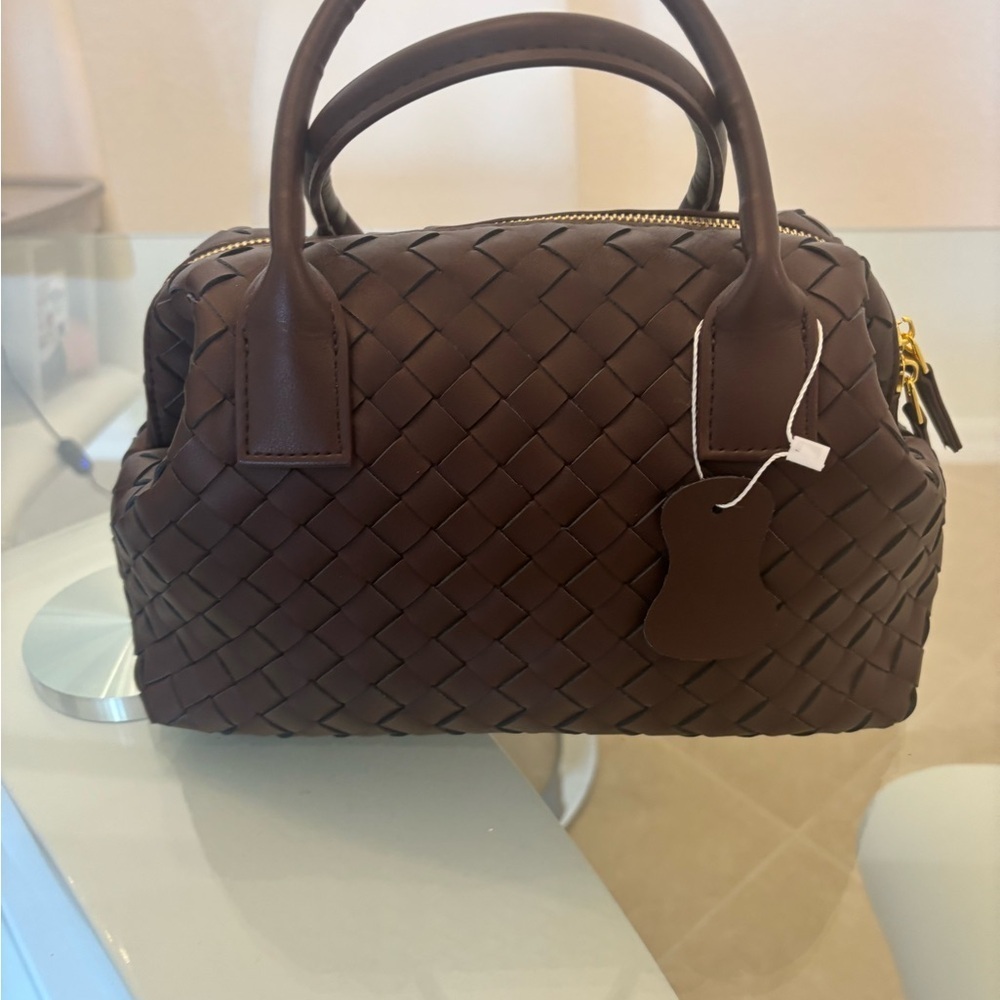 Elegant Brown Woven Vegan Handbag